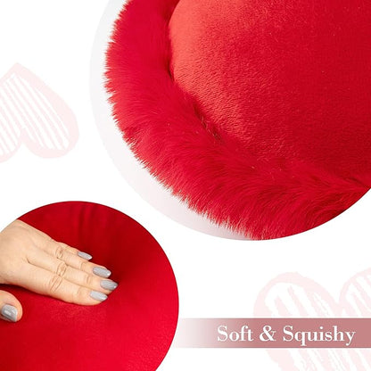 AELS Heart Shaped Pillow, Set of 2, Heart Decorative Throw Pillows, Soft Velvet Love Pillows with Faux Fur Fringe, 20 & 16 Inches, Cute Valentines Day Decorations, Wedding Decor, Red