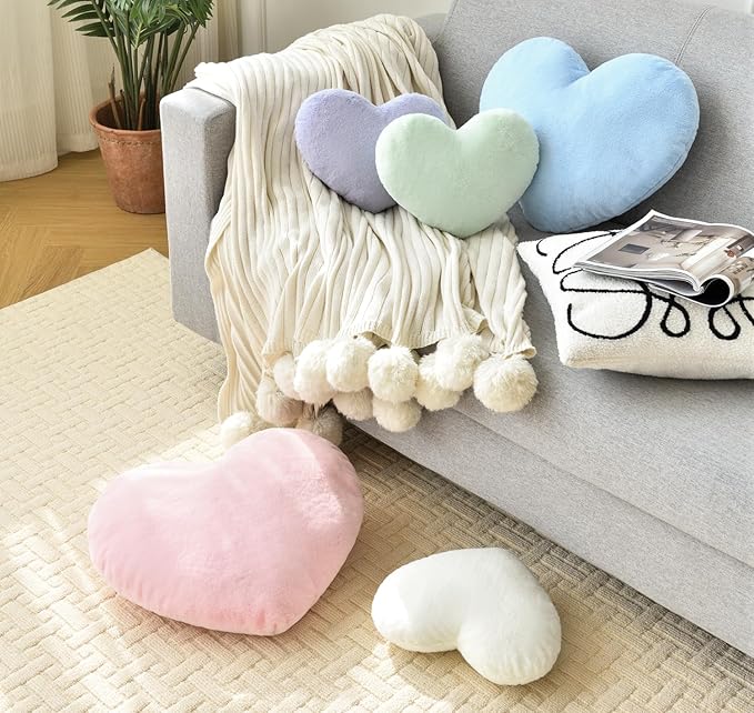 Petrella Heart Pillow Cute Fuzzy Pillows Throw Pillows for Bed Livingroom Home Decor Cushion Decorative Aesthetic Preppy Pillows Blue,Small 13"x10"