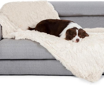 gogobunny Waterproof Dog Blanket for Couch & Furniture Protection - Super Soft Reversible Throw for Large Dogs & Cats, Calming Washable Fur & Sherpa Pet Blanket (33x77 Inch, Cream)