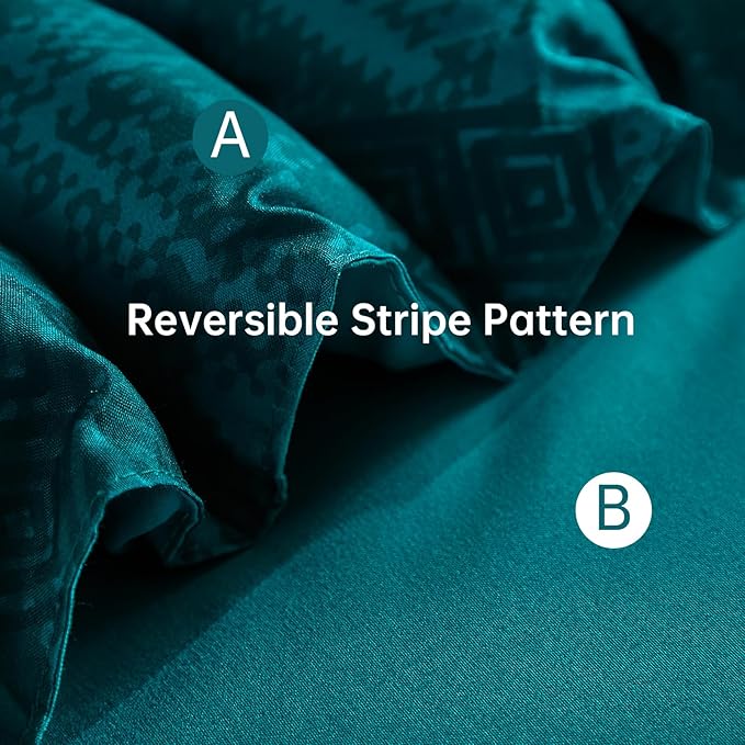 Xruibed Teal King Comforter Set 7 Pieces, Boho Striped Bed in a Bag King Size Soft Microfiber All Season Bedding Set with Comforter, Sheets, Pillowcases & Shams(104"×90")