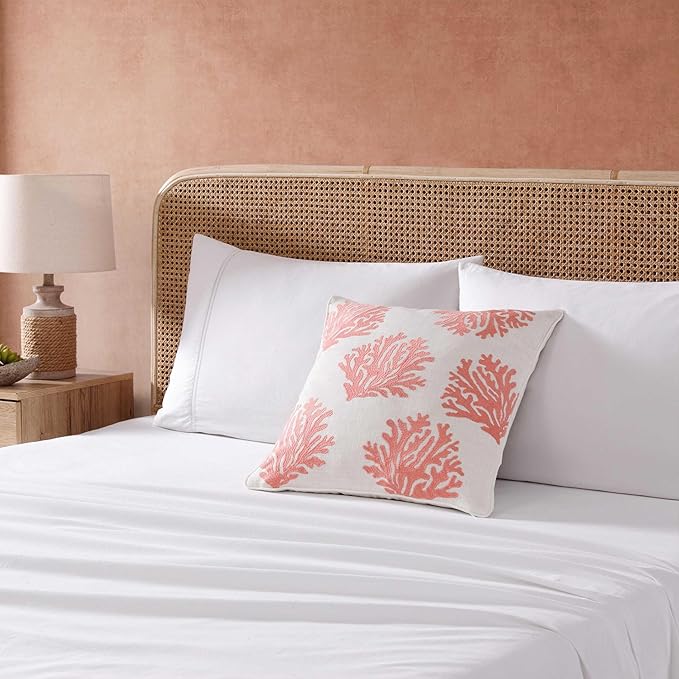Tommy Bahama Throw Pillow Soft Cotton with Zipper Closure, Tropical Design, Ideal for Bed or Couch, 20" x 20", Coral Island Orange