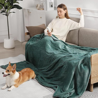 Heated Blanket Queen Size Electric Blanket 84''X90'', Ultra Soft Silky Flannel with 5 Heat Levels & 10 Hrs Timer, ETL Certified & Overheat Protection, Best Gifts for Grandma (Hunter Green)