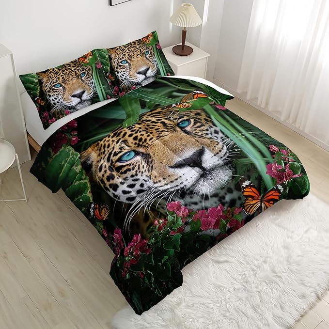 Cheetah Print Comforter Set - Leopard Comforter & 2 Pillowcases - Full Size, Wild Animal Print for Kids, Teens & Adults - Soft Microfiber All Season