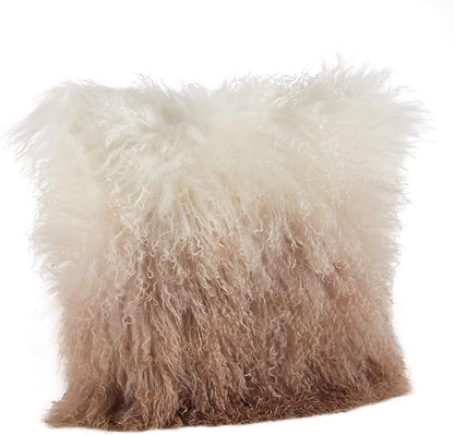SARO LIFESTYLE Ombre Mongolian Lamb Fur Poly Filled Throw Pillow