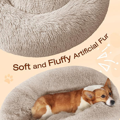 JOLLYVOGUE Dog Bed, Calming Anti-Anxiety Large Dog Bed, Fluffy Donut Cushion for Medium and Large Pets (27"/30"/36")