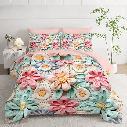 7 Piece Colorful Floral Comforter Set King Size，King Size Teen Girl Floral Bedding Set，(1 Comforter, 1 Flat Sheet, 1 Fitted Sheet, 2 Pillowcase and 2 Pillow Sham)
