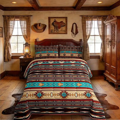 Aztec Quilt Ethnic Tribal Arrow Comforter Set,Vintage Southwestern Native Bohemian Bedding Set Twin,Western Star Duvet Insert Exotic Geometric Diamond Stripes Room Decor,Burnt Sienna Brown