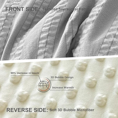 Boho Comforter Set Full Size Striped Pleats Bohemian Seersucker Bedding Set All Season Soft Cozy 3 Pieces Quilt with 2 Pillowcases(80"X90" Grey)
