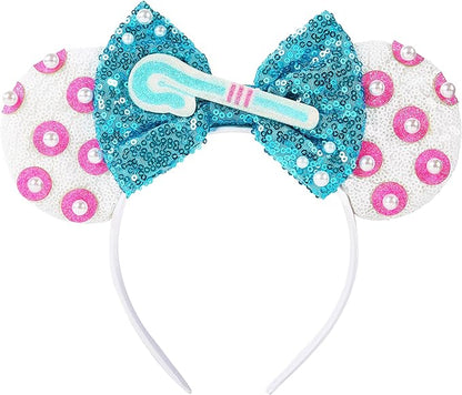 Mouse Ears Headband, Sequin Bow Ear Headbands for Women Girls, Park Ears Trip Party Cosplay Costume Accessories, One Size Fits All (Bo Peep)