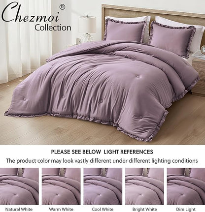 Chezmoi Collection Nora Mauve Comforter Set Twin Size 2-Piece Lightweight Soft Stone-Washed Ruffled Shabby Chic Bedding for All Season