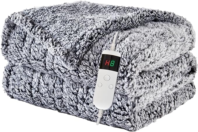 Heated Blanket Heated Twin, Electric Blanket 62"x84" Heating Blanket with 8 Hours Auto Off 10 Fast Heating Levels Machine Washable Sherpa Heated Blanket with Overheating Protection