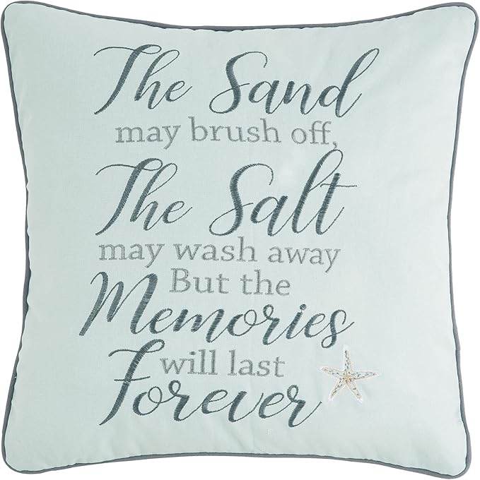 C&F Home "The Sand May Brush Off Cotton Blend Embroidered Accent Throw Pillow 18" x 18" Beach House Coastal Nautical Summer Starfish Home Living Room Sofa Couch Chair Bed Bedroom Beach House Decor
