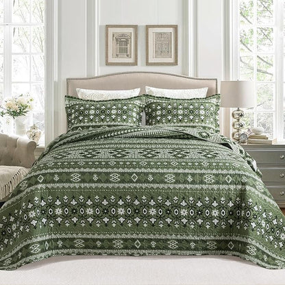 BEDIFANY Quilts King Size, Reversible Lightweight Bedspread with Boho Geometry Printed, Boho Bed Spread Coverlet Sets for Bed Decoration, All-Season King Quilt Bedding Set (98 * 106 in), 3 Pieces