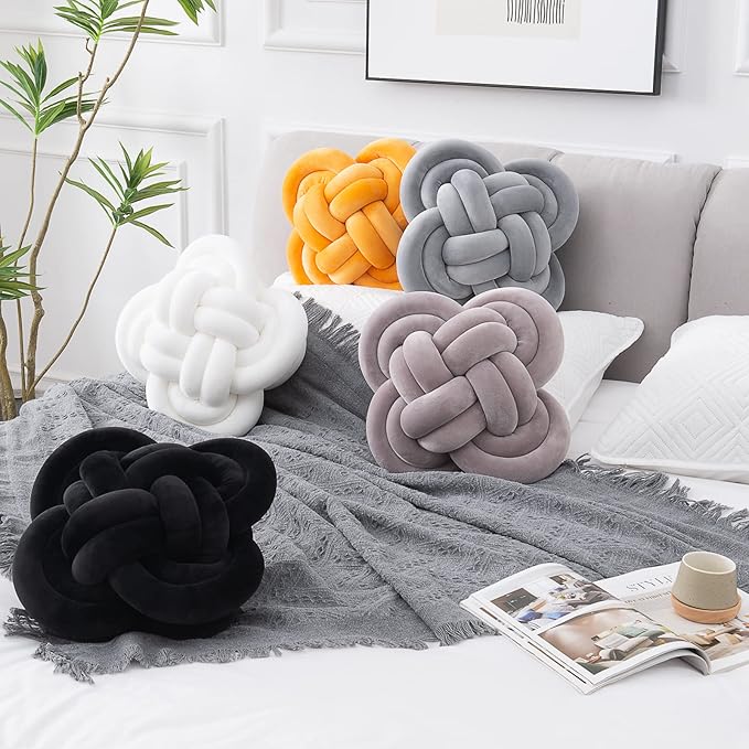 Xiashrk Knot Pillow, Decorative Throw Pillows with Soft Plush for Couch, 12" Knotted Pillows White Dorm Room Decor Ball Pillow Cushion for Bed Living Room