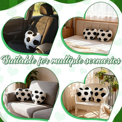 2Pcs Soccer Throw Pillow, 11 in Soft Embroidered Fluffy Soccer Pillow, Stuffed Plush Heart Shape Soccer Pillow for Bedrooom Couch Bed Decoration, Gift for Soccer Lover Player Team