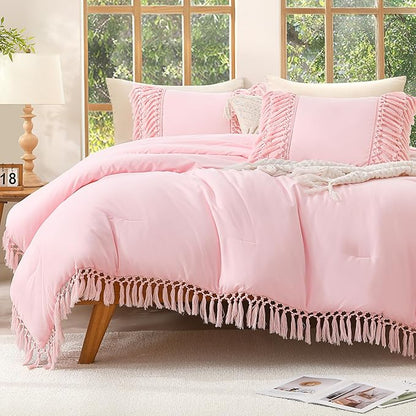 Andency Comforter Full Size Set Light Pink, Boho Lightweight Vintage Soft Bedding Comforter Sets, 3 Pieces Bed Set (79x90In Comforter & 2 Pillowcases)