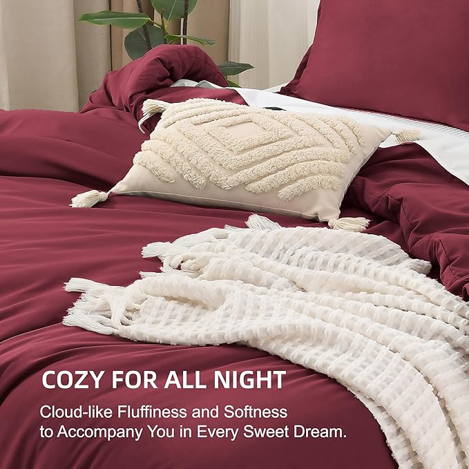 Litanika Burgundy Red Comforter Set Twin/Twin XL Size, 2 Pieces Lightweight Solid Bedding Comforter Set, All Season Fluffy Bed Set (66x90In Comforter & 1 Pillowcase)
