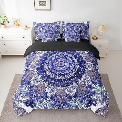 Erosebridal Oriental Medallion Bed in a Bag Vintage Mandala Bedding Full Size 7pcs, Persion Floral Comforter Set Abstract Flower Bedding Comforter Sets Girls Aesthetic Bedding Accessories