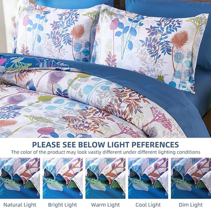 Anibedding Full Size Comforter Set, Blue Botanical Bed in a Bag Complete Set with Sheet Pillowcase for Kid's Bedroom All Season