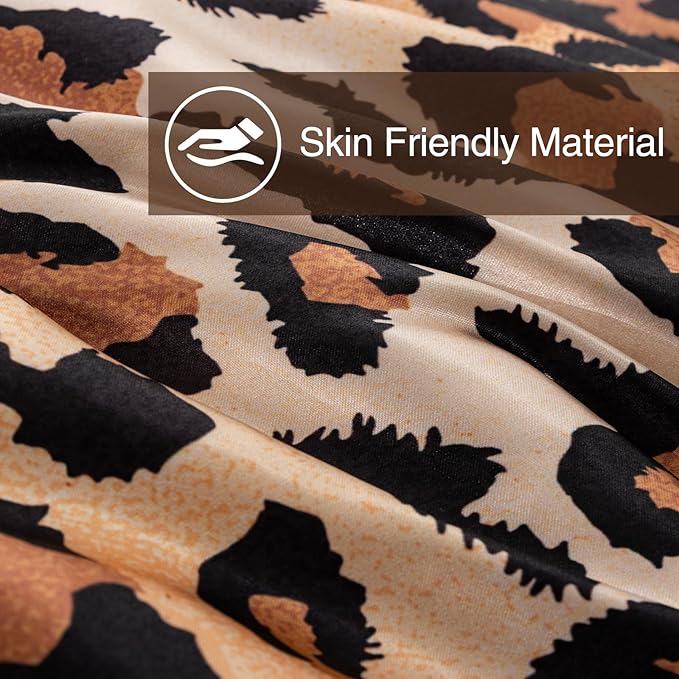 A Nice Night Leopard Printed，Coffee Brown Satin Silky Soft Quilt Sexy Luxury Super Soft Microfiber Comforter Quilt Bedding Comforter Set Full/Queen, Light Weighted (Coffee, Queen(88-by-88-inches))