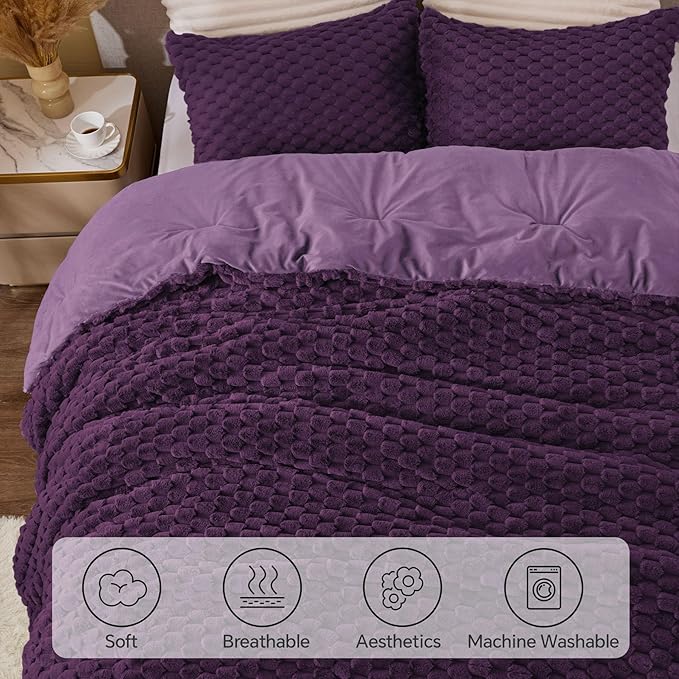 BEDELITE Fluffy Twin Comforter Set - Purple Fleece Soft Comforter for Twin Size Bed, Luxury Warm Bedding Set for Winter, Fuzzy Bed Set 2 Pieces (1 Comforter, 1 Pillowcase)