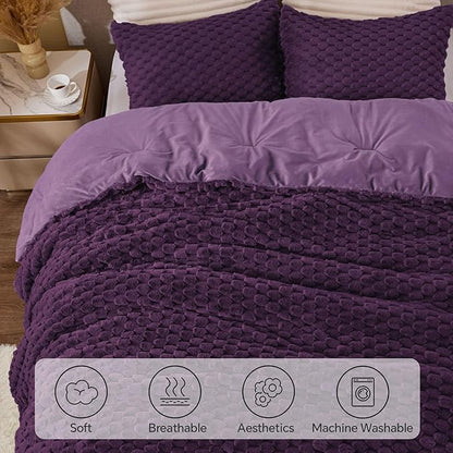 BEDELITE Fluffy Twin Comforter Set - Purple Fleece Soft Comforter for Twin Size Bed, Luxury Warm Bedding Set for Winter, Fuzzy Bed Set 2 Pieces (1 Comforter, 1 Pillowcase)