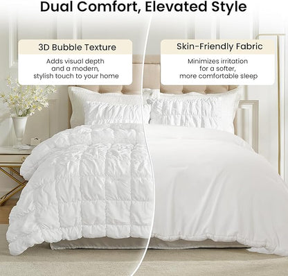 Amélie Home Twin Comforter Set, 2 Pieces White Bubble Bedding Set for All Season, Ultra Soft Cozy Comforter, Farmhouse Luxury Gift for Women Home Decor