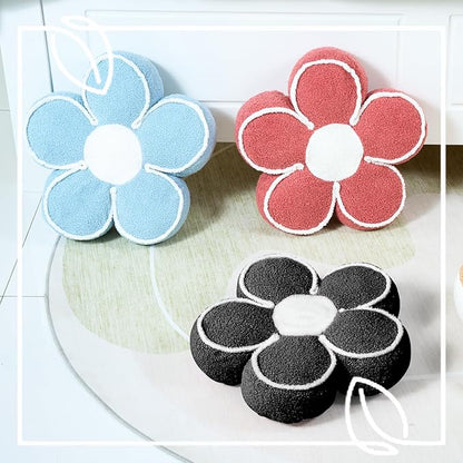 Sioloc Flower Shaped Pillow Daisy Pillows Floor Cushion Pastel Cute Seat Cushions Aesthetic Classroom Dorm Decorative Fun Throw Pillow for Bed,Couch(Black,19.7")