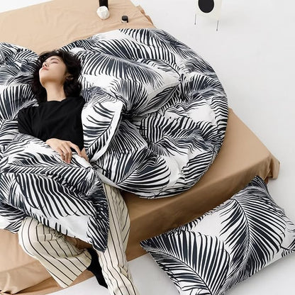 KAREVER Black Botanical Comforter Full Black and White Floral Bedding Sets Women Modern Black Tropical Leaves Full Size Blanket