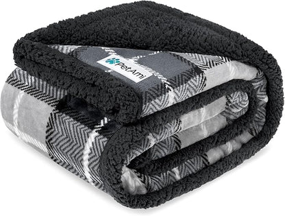 PetAmi Waterproof Dog Blanket for Medium Large Dog Puppy Cat Throw for Couch Cover Leakproof Protection, Sherpa Fleece, Reversible Soft Washable 60x40 Plaid Charcoal Gray