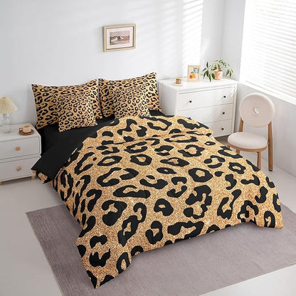 Leopard Print Twin Size Comforter Set in a Bag 7 Pieces,Cheetah Wildlife Skin Bedding Set for Kids,Yellow Black Cheetah Print(Comforter+Fitted+Flat Sheet+2 Pillowcases+2 Throw Pillow Covers)