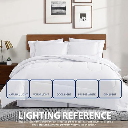 Cathay Home Basic Bedding Home Essential Ultra Soft Lightweight 6PC Wrinkle Resistant Microfiber Bed in a Bag Set (Includes Complete Sheet Set, Comforter Set & Bedskirt) - Twin, White