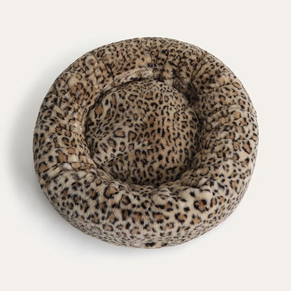 UnHide Floof Pet Bed - Large (35" x 12") - Extra Soft Dog Bed - Removable Faux Fur Cover - Machine Washable - Helps Ease Pet Anxiety & Provides The Perfect Sleep - Leopard