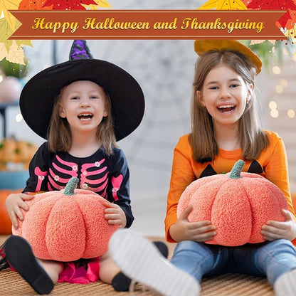 Kajaia 1 Pcs Pumpkin Pillow Plush 11 x 9.5 Inch 3D Cushion Fall Decorations Simulated Stuffed Throw Pillows for Halloween Thanksgiving Bedroom Sofa Couch Supplies (Pink)
