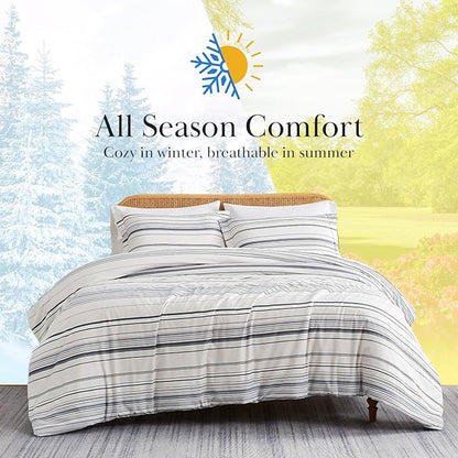Southshore Fine Living, Inc. 3-Piece King Size Comforter Set, Down Alternative Grey Striped Comforter with Matching Shams, Coverlet Bedspread for California/King Bed, Coastal Stripes Grey