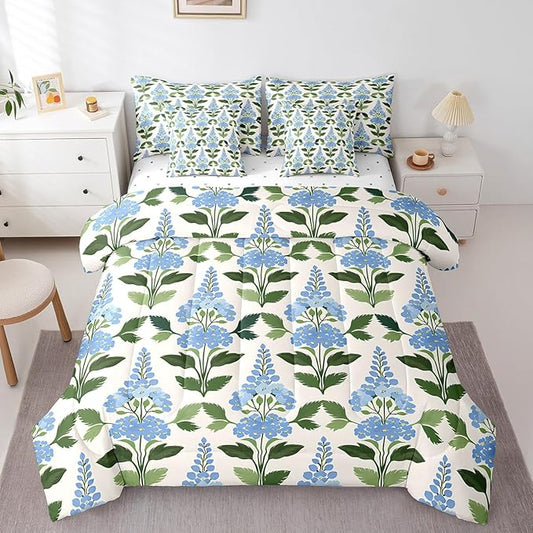 Feelyou Girls Flower Comforter Set with Sheets Full Size 7 Pieces Kids Romantic Florals Pattern Bedding Set for Boys Women Teens Garden Botanical Nature Theme Bed in a Bag Room Decor