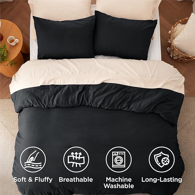 Bedsure Oversized Queen Comforter Set, Black Soft Prewashed Bedding for All Seasons, 3 Pieces GentleSoft™ Bed Set, 1 Lightweight Comforter (98"x98") and 2 Pillowcases (20"x26")