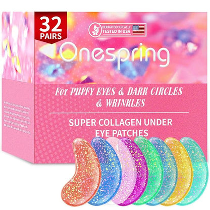 Under Eye Patches (32 Pairs) - Collagen-Infused, Anti-Puffiness & Dark Circle Treatment - Luxurious Skincare for Under Eye Bags & Fine Lines, Gifts for Women