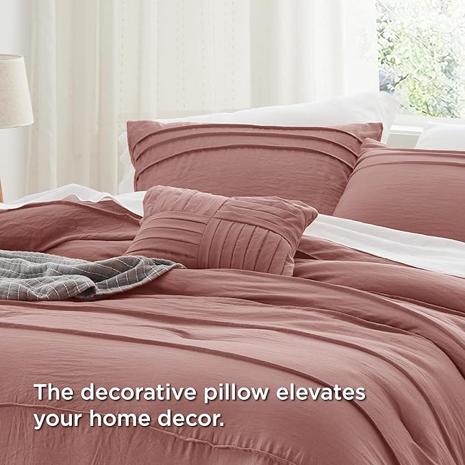 Bedsure California King Comforter Set - 4 Pieces Pinch Pleat Bed Set, Dusty Pink Boho Bedding for All Season, 1 Soft Comforter, 2 Pillowcases, 1 Decorative Pillow