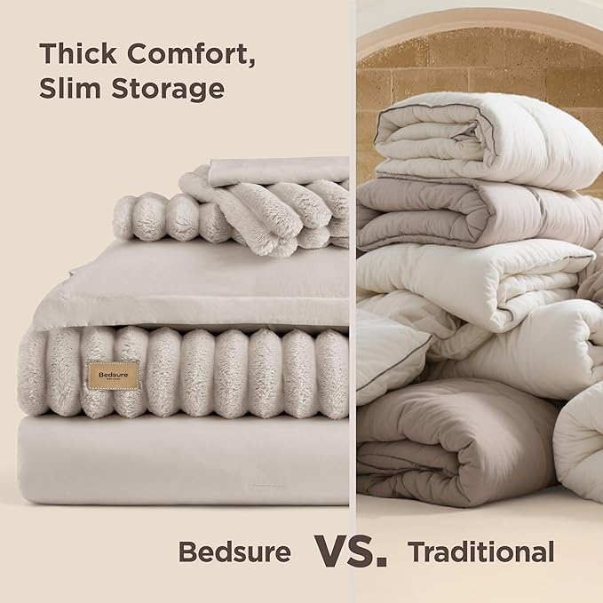 Bedsure Gentlesoft™ 2-in-1 Oversized King Comforter Set and Detachable Fluffy Blanket, Beige Bedding Set for All Season Use, SnapTech Design for Space Saving (Includes 2 Pillow Shams, 2 Pillowcases)