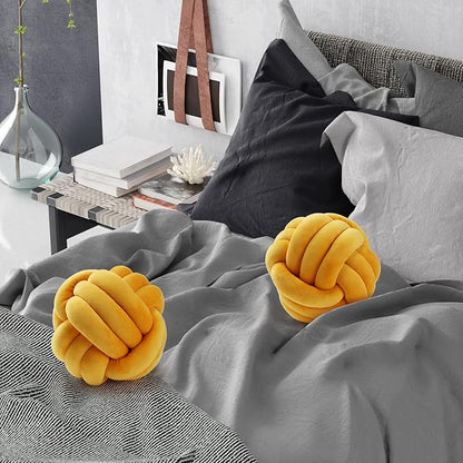 Namalu 2 Pcs Soft Knot Pillow Ball, Decorative Round Throw Knotted Pillows Cushion, Handmade Stuffed Ball Pillows for Winter Bedroom Sofa Couch Home Decor(7.87 Inches,Ginger Yellow)
