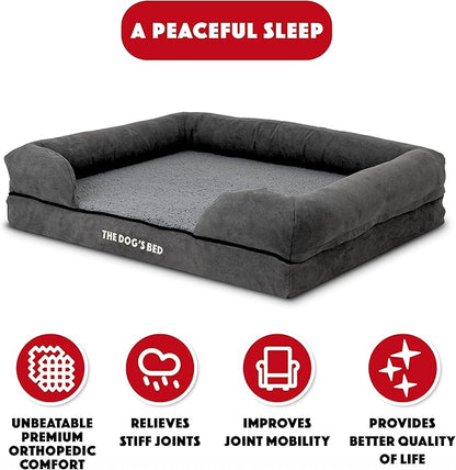 The Dog’s Bed Orthopedic Memory Foam Dog Bed with Bolsters, Plush Fabric, Grey Plush, M