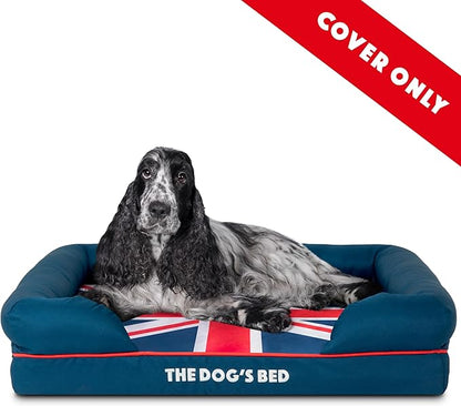 The Dog’s Bed Replacement Outer Cover, Oxford Fabric, Blue with Red Trim & UK Center Flag, Medium