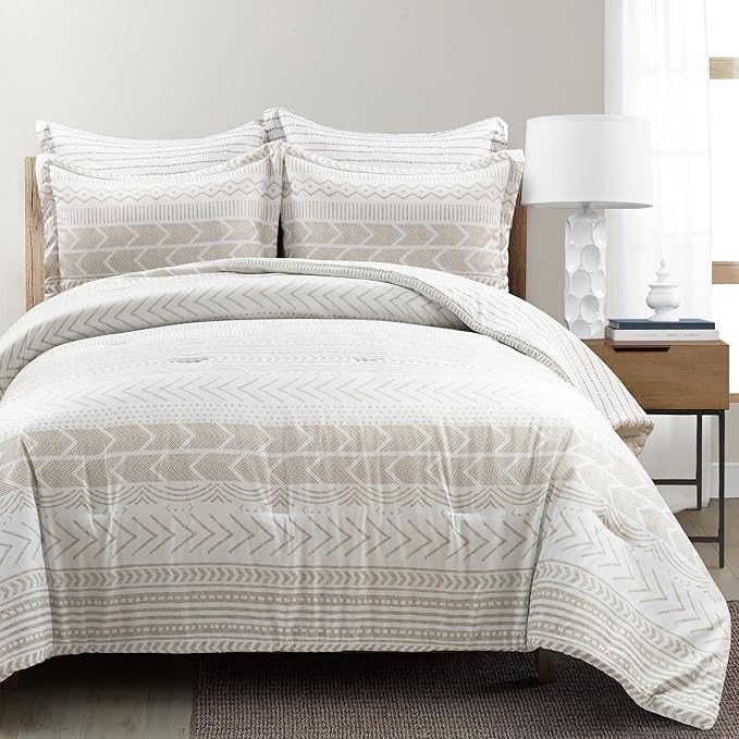 Lush Decor Hygge Geo Reversible 5 Piece Comforter Set, King, Black & White