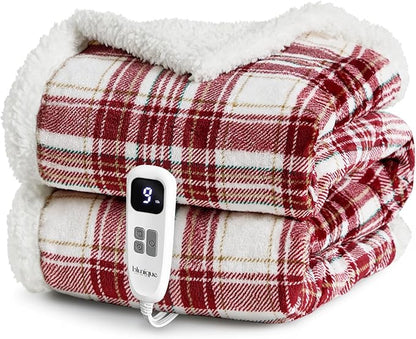 Heated Blanket Electric Throw 50''x60''Ultra Soft Plaid Flannel Fast Heating Electric Blanket with 10 Heat Levels & 10 Hrs Auto Off, ETL Certified, Keep Warm in Couch Bed Office (Red)