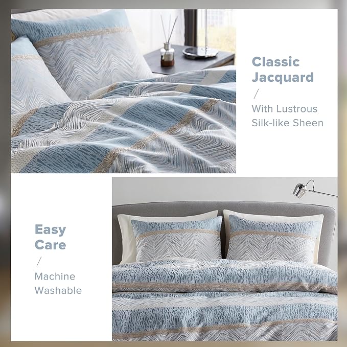 Comfort Spaces Blue Queen Comforter Set - 7 Pieces Trendy Modern Jacquard Bedding Sets with Sheets, All Seasons Skin-Friendly, Lightweight & Soft Microfiber Queen Bed Set, Shams, Queen