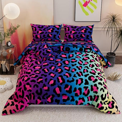 6 Pieces Leopard Print Comforter Sets,3D Purple Pattern,Decorative 6 Piece Bedding Sets with Comforter,Flat Sheet,Fitted Sheet,Throw Pillow Cover,Pillow Shams,Twin Size