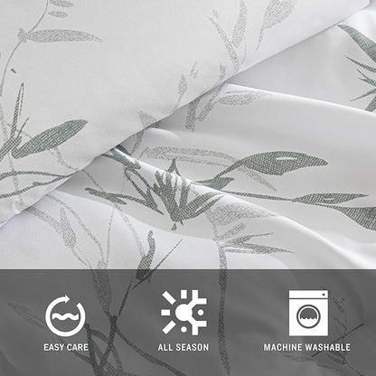 Kenneth Cole - Comforter Set, Super Soft Bedding with Matching Shams & Bonus Throw Blanket, Luxurious Home Decor (Ink Wash Vine Green, Queen)