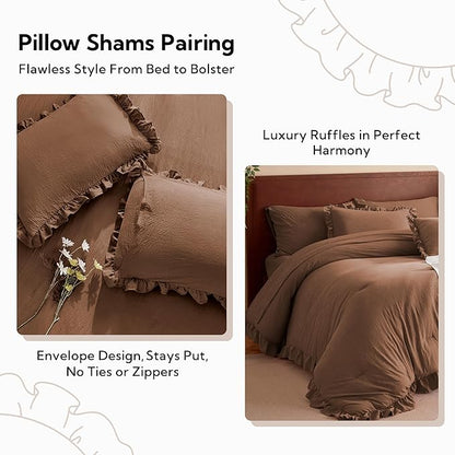 MR&HM Comforter Set Brown Comforter Set Twin for Girls Women 5 Pieces, Shabby Chic Vintage Cottagecore Bed Sets Elegance Boho Bed in a Bag, Ultra-Soft & Fluffy Comforter for All Season
