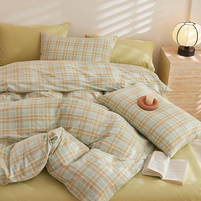 HighBuy Blue Gingham Comforter Set King 3 Pieces Modern Plaid Checkered Pattern Comforter Gingham Bedding Set Fluffy Soft Grid Plaid Bedding Comforter Farmhouse Checkered Comforter Set King